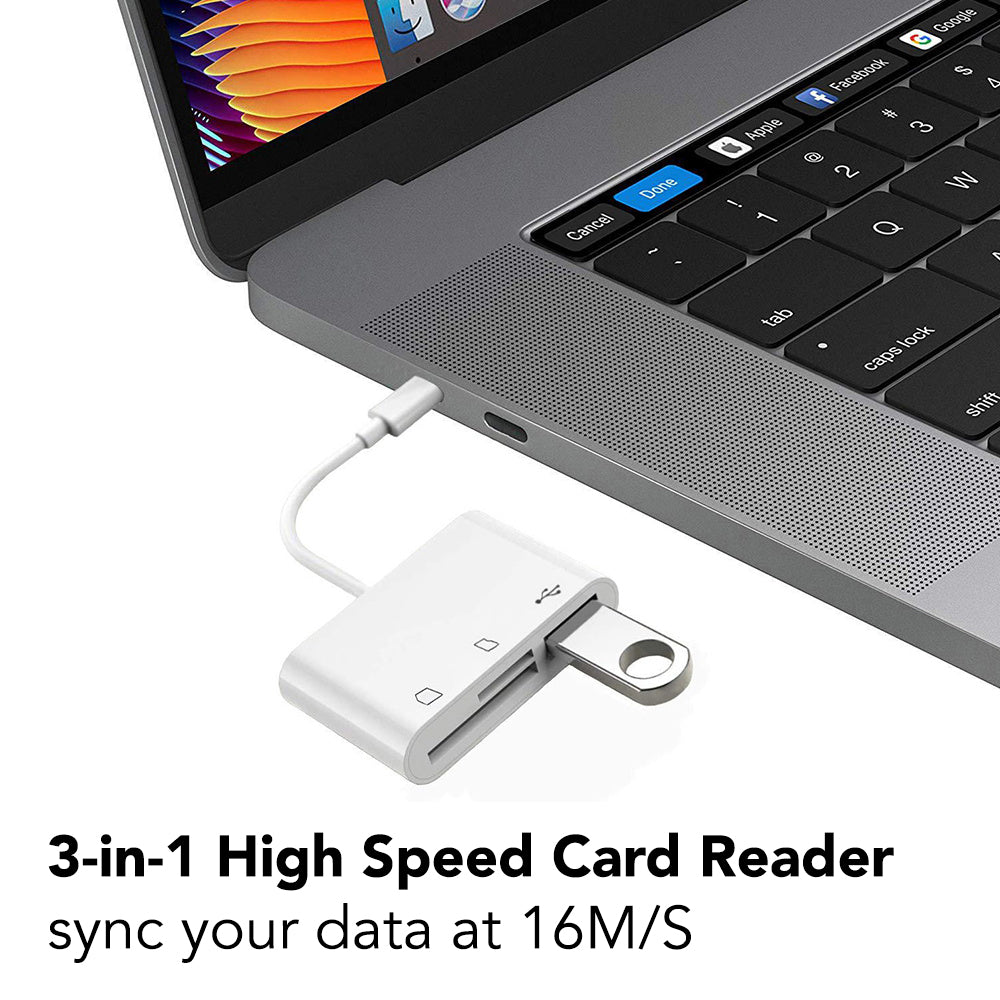 3-in-1 card reader USB-C to SD, Micro SD and USB for PC, Mac, iPad, Tablets, Android Smartphones | High Speed USB 2.0 writer MicroSD USB Flash drive for laptop, computer, phones