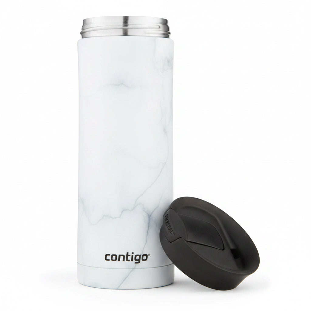Contigo Huron 2.0 Couture SnapSeal Insulated Travel Tumbler, 20 oz (591 mL), White Marble