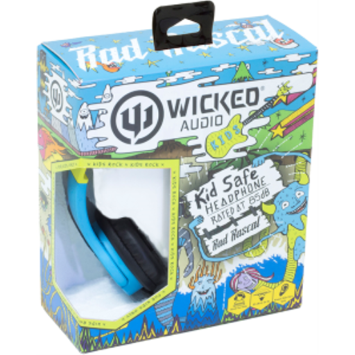 Wicked Audio Rad Rascal Kid Safe Wired Headphones in Sky Blue and Slime