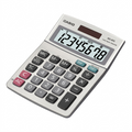 Casio MS-80S 8-digit silver desk calculator with tax keys, solar panel, and large LCD screen.