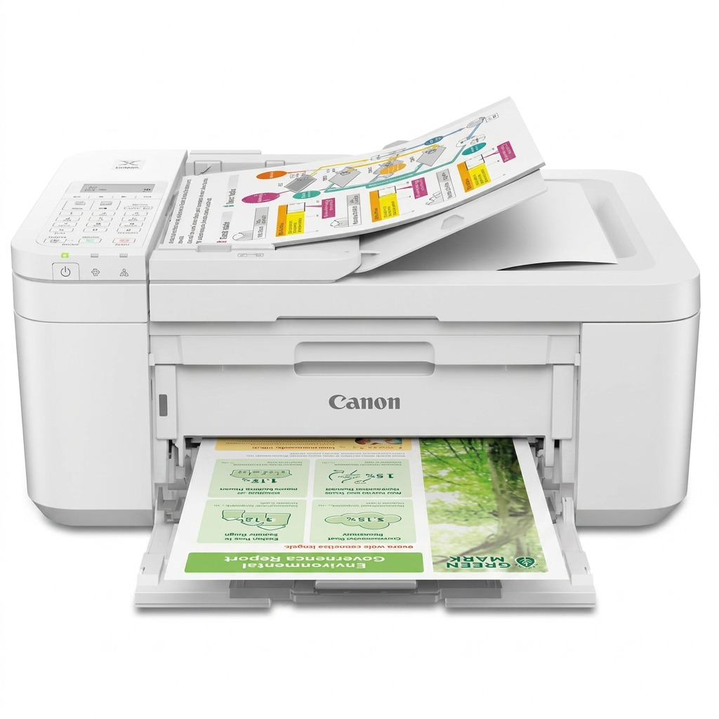 High-resolution hero shot of the Canon Pixma TR4720 White printer on a pure white background.