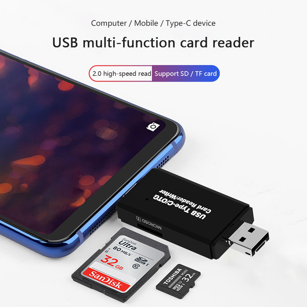 USB Type-C Card Reader for SD, Micro SD, Android Smartphones High Speed USB 2.0 480Mbps writer