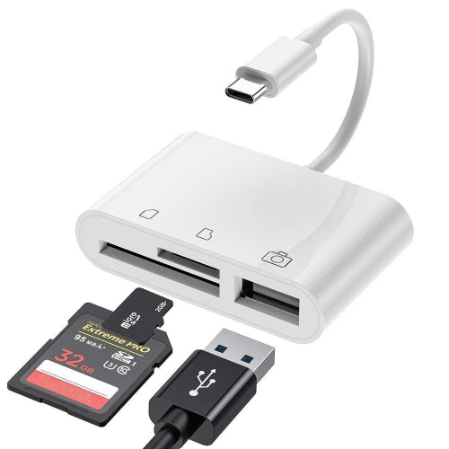 3-in-1 card reader USB-C to SD, Micro SD and USB for PC, Mac, iPad, Tablets, Android Smartphones | High Speed USB 2.0 writer MicroSD USB Flash drive for laptop, computer, phones