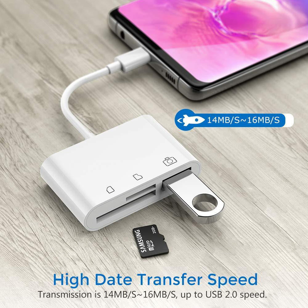 3-in-1 card reader USB-C to SD, Micro SD and USB for PC, Mac, iPad, Tablets, Android Smartphones | High Speed USB 2.0 writer MicroSD USB Flash drive for laptop, computer, phones