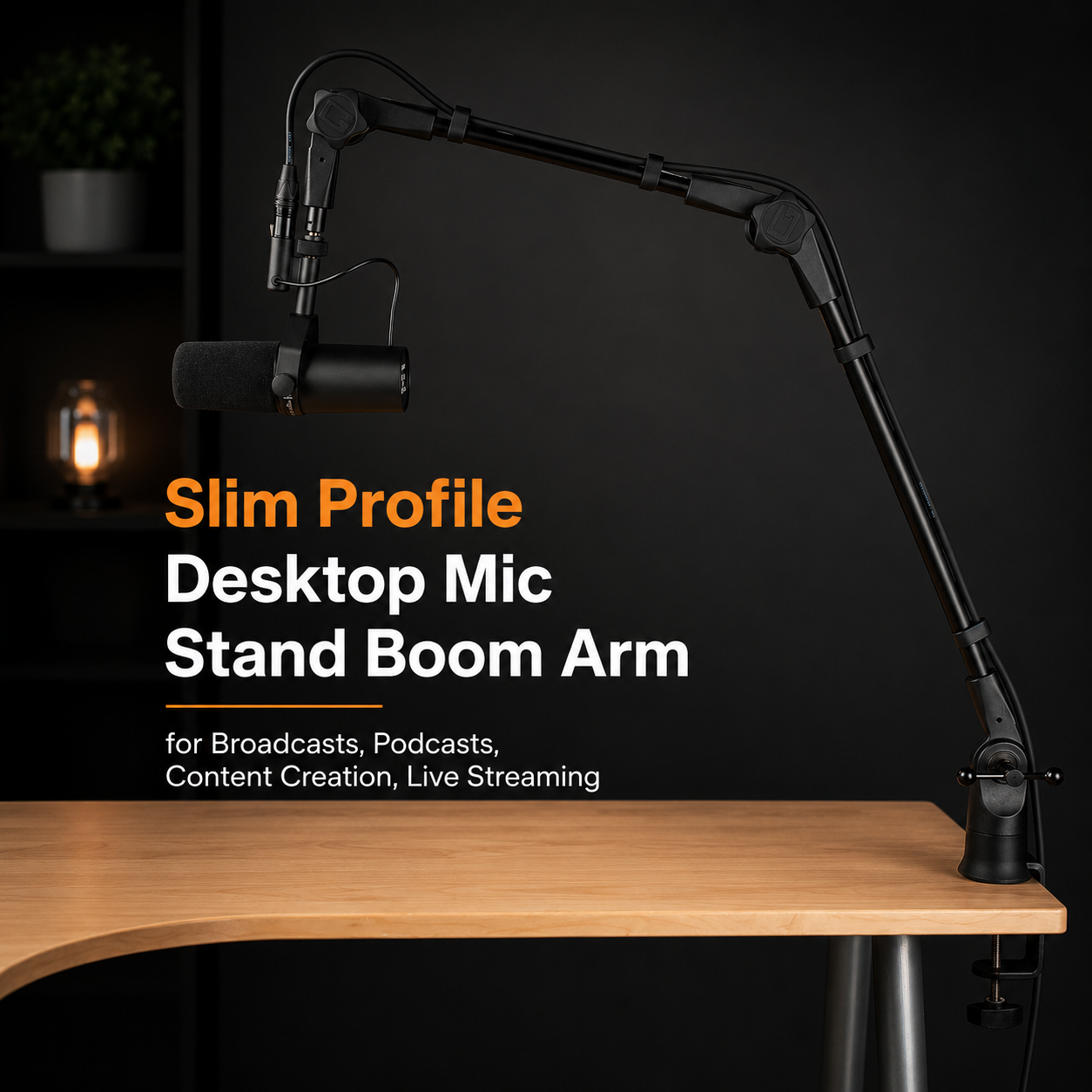 Frameworks Slim Profile Desktop Mic Stand Boom Arm, Sturdy Solid Steel Desk Mounted Microphone Boom Arm Cable Management Desktop Swinging Flexible