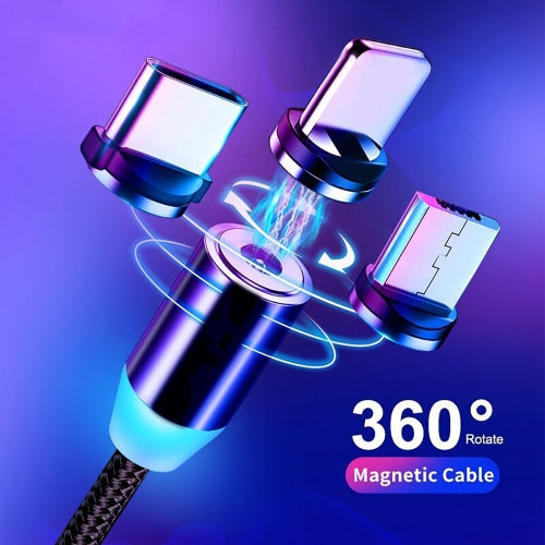 3 in 1 Cable for iPhone Android USB to Lightning, Type C & Micro USB, magnetic cables by Sensei Photo - Durable nylon Fast Charge