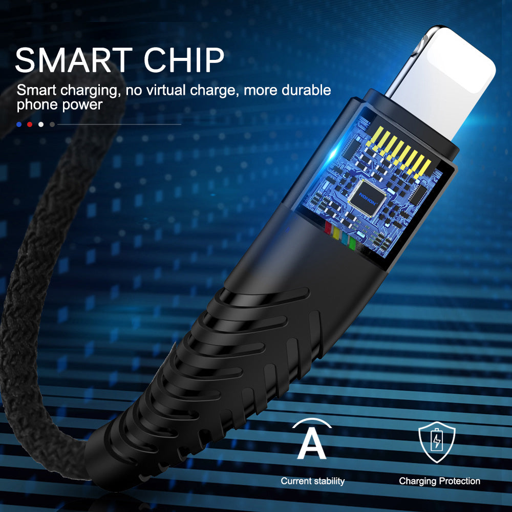 USB Cable for iPhone iPad iPod 2m (6.5 ft) nylon braided charging cord USB to Lightning with high speed transmission, pure copper core, high durability
