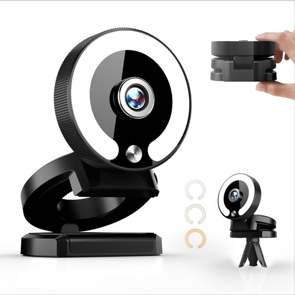 SenseiPhoto 4K Webcam with Led - Ring Light, Microphone, Fast Focus & 3 Level Brightness Power with Touch Control | Web Camera for Laptop Desktop PC Mac Mini-Tripod