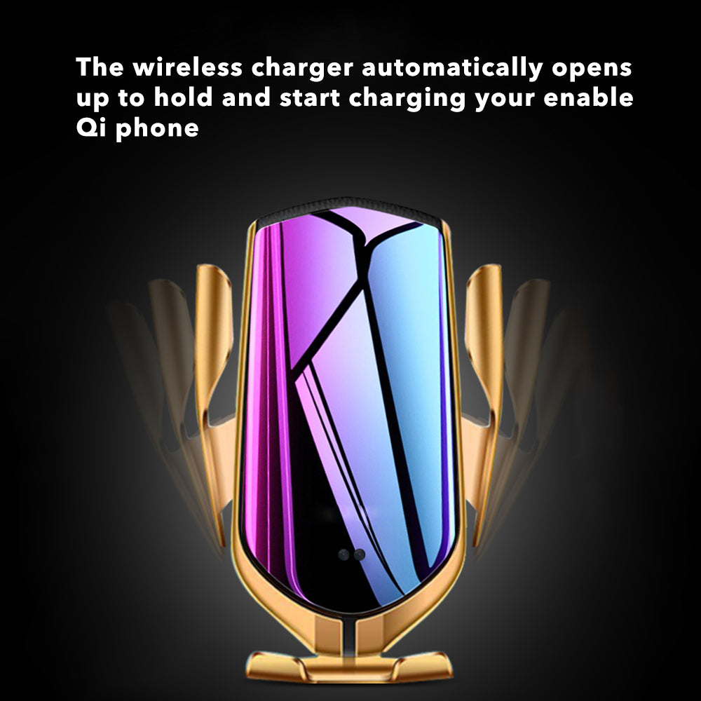 Wireless Car Charger for Smartphones iPhone Android with Qi technology, Automatic Smart Infrared Sensor, Air vent phone holder Fast Charging