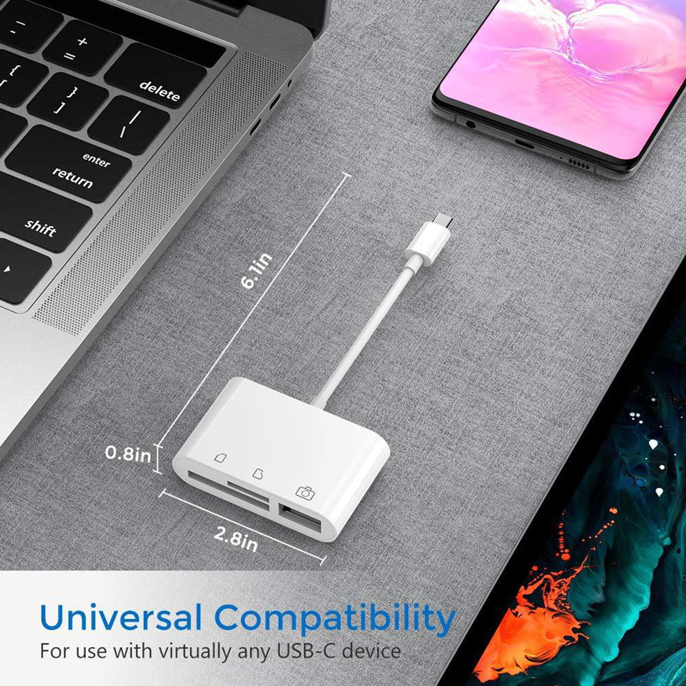 3-in-1 card reader USB-C to SD, Micro SD and USB for PC, Mac, iPad, Tablets, Android Smartphones | High Speed USB 2.0 writer MicroSD USB Flash drive for laptop, computer, phones