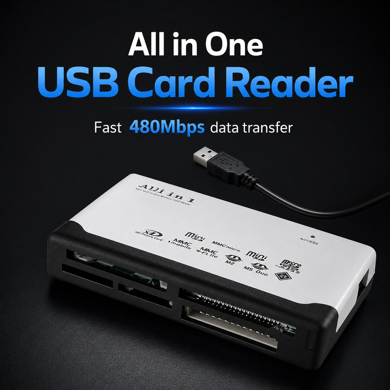 USB Card Reader all in one SD, Micro SD, Mini SD, Compact Flash, SDHC MMC MS M2 XD CF High Speed 2.0 480Mbps multi slot writer