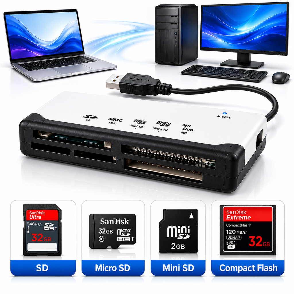 USB Card Reader all in one SD, Micro SD, Mini SD, Compact Flash, SDHC MMC MS M2 XD CF High Speed 2.0 480Mbps multi slot writer