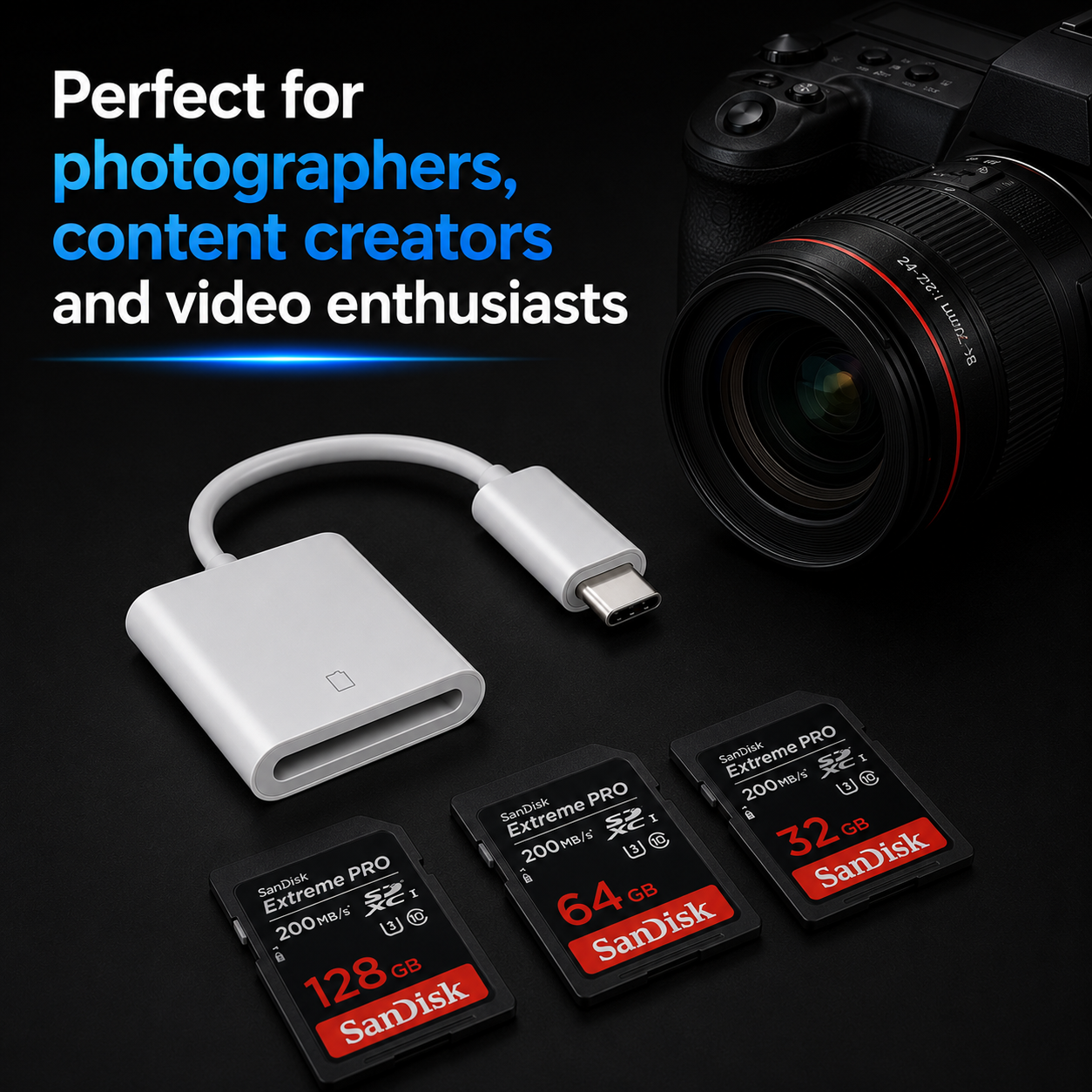 Card reader USB-C to SD for MacBook, iMac, Mac, iPad, PC, Laptops, Tablets and Android Smartphones High Speed USB 2.0 writer Type-C USB