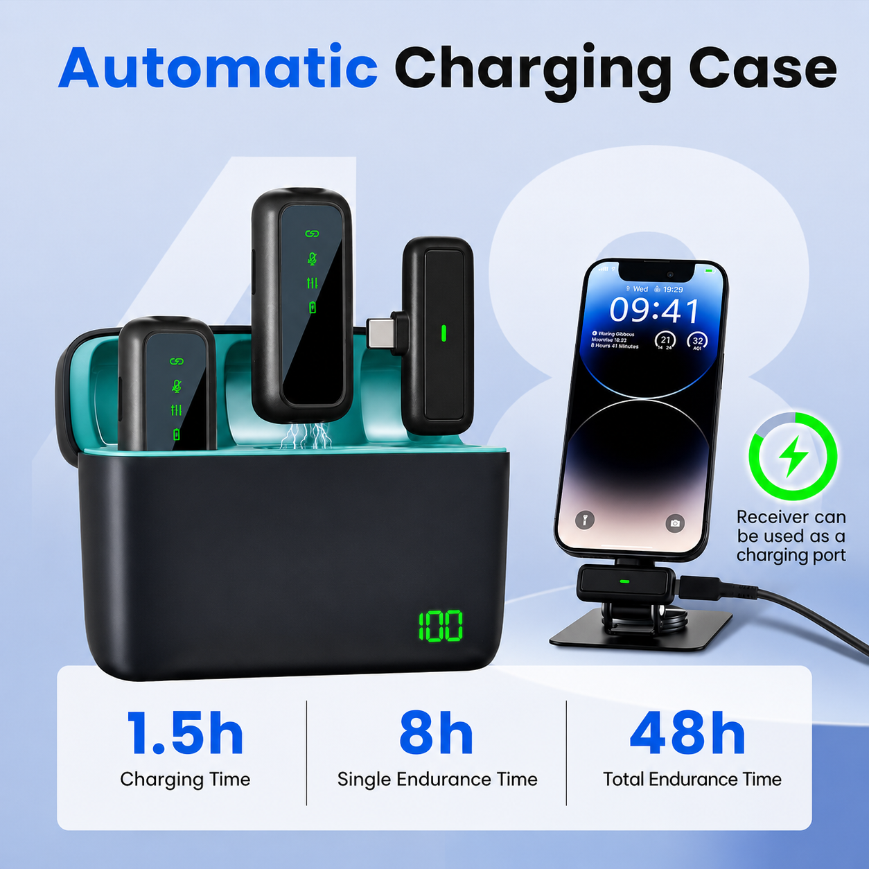 Wireless Microphone Bundle for iPhone with 2 Mini Mics 1 Receptor & Charging Base Great Lavalier Mic for TikTok Podcast Video